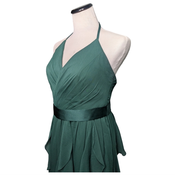 Vera Wang White emerald green ruffle belted bridesmaid prom formal dress EUC 8 - Picture 2 of 6